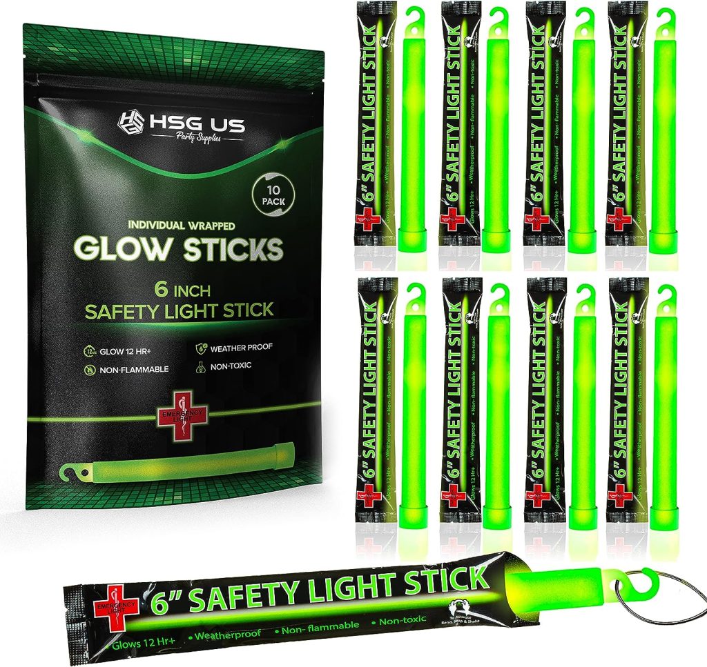 10 Ultra Bright Green Glow Sticks - Individual Packed With Lanyard - For Camping, Emergency Survival - Glow Lights for Blackouts, Hurricane and Storms- 6 Inch Chem Light Sticks with 12 Hour Duration