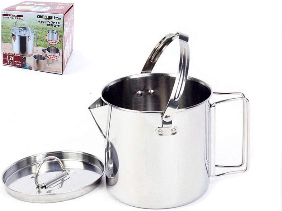 1.2L Stainless Steel Camping Kettle Outdoors Hanging Tea Pot Picnic Cookware