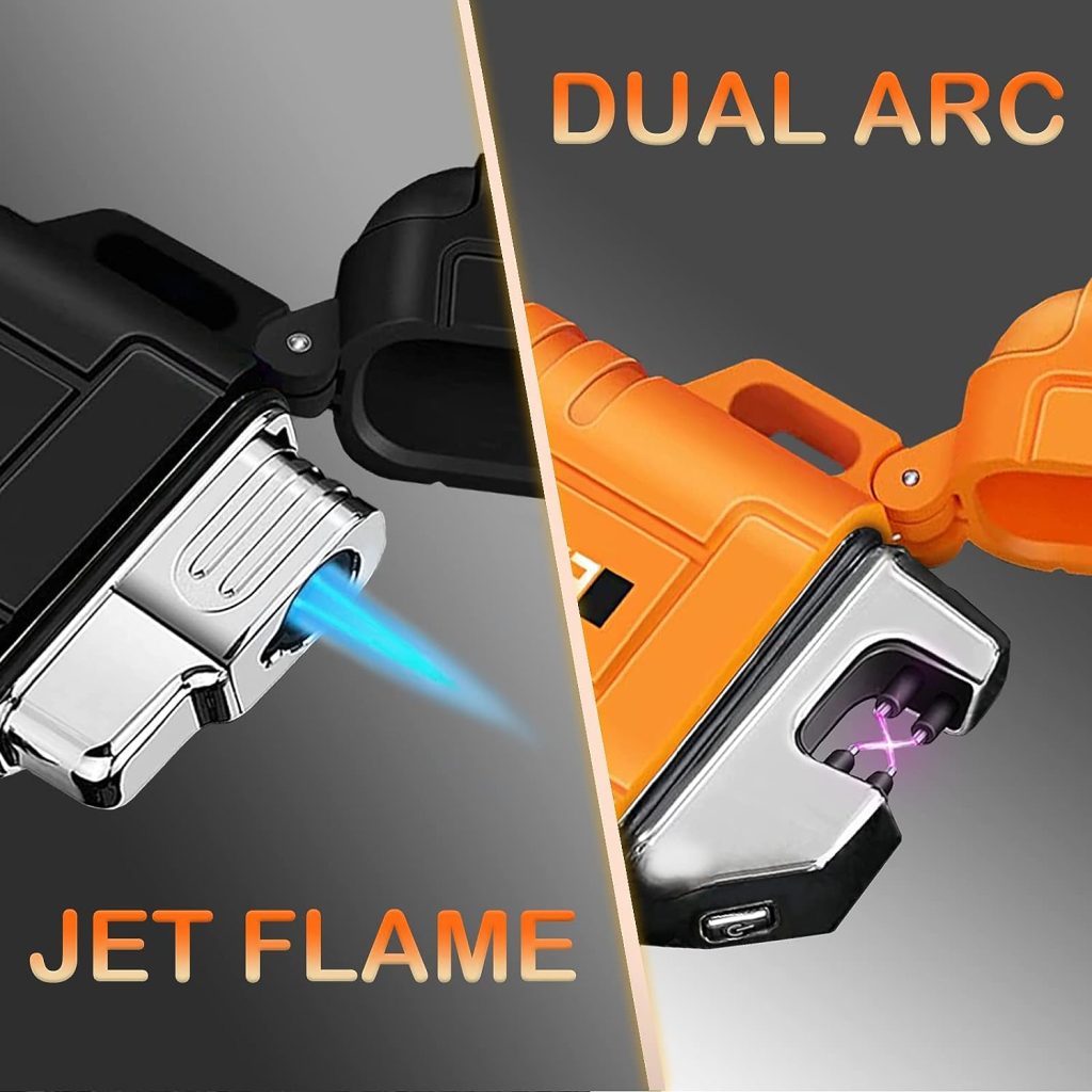 2 Pack Waterproof Lighter Outdoor Windproof Torch Lighter Dual Arc Lighter Butane Electric Lighter USB Rechargeable Lighter Flameless Plasma Lighter Camping Hiking Adventure Survival Tactical Gear