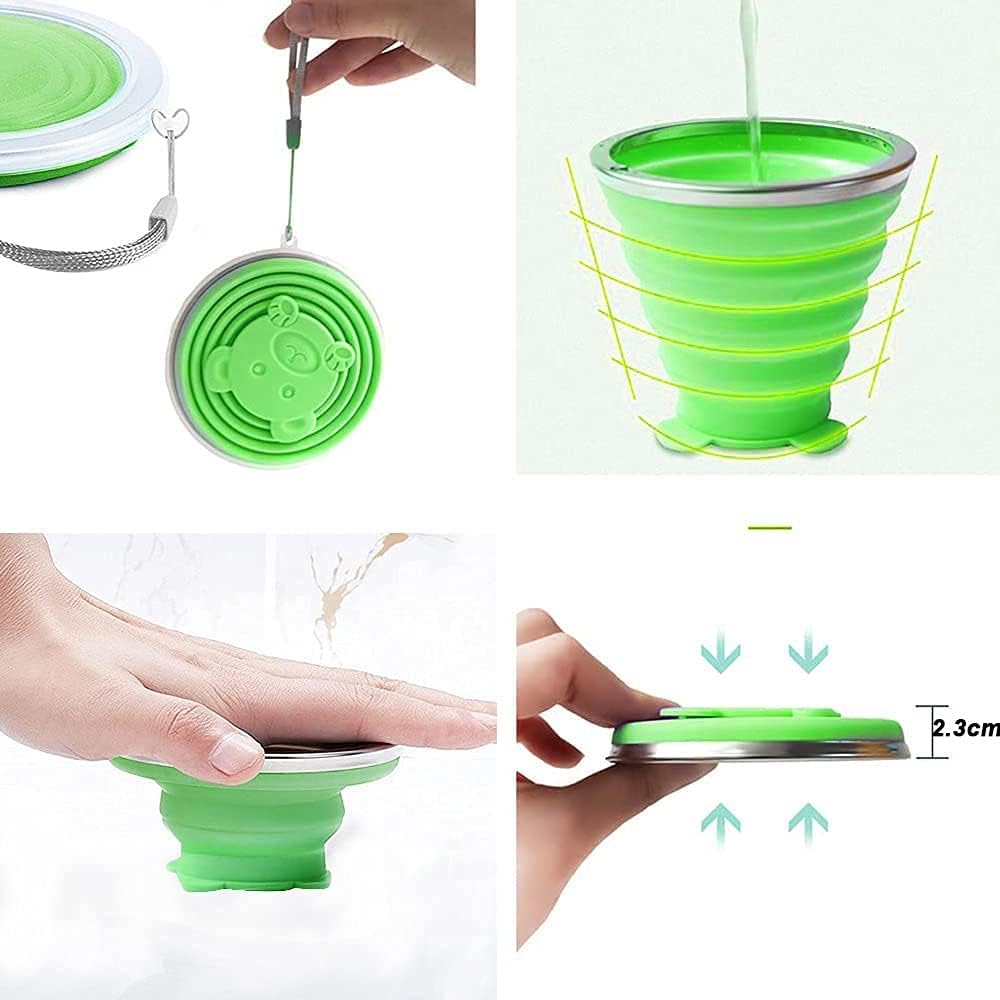 2 Pieces Folding Water Cup, Silicone Folding Cup, Camping Folding Cup, Folding Cup with Lid, Portable Silicone Water Cup, Suitable for Outdoor Camping, Hiking, Office (320 ml)