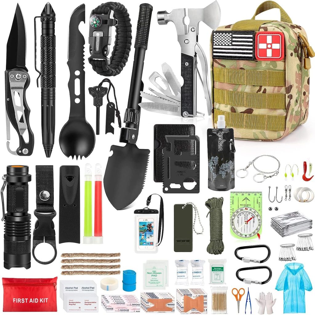 235Pcs Emergency Survival Kit and First Aid Kit Professional Survival Gear Tool with IFAK Molle System Compatible Bag, Gift for Men Camping Outdoor Adventure Boat Hunting Hiking  Earthquake