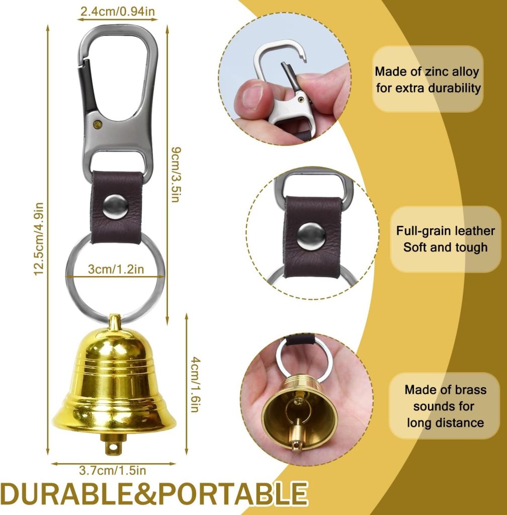 2PACK 1.5 Loud Bear Bell with Whistle Set for Hikers,3 in 1 Outdoor Camping Hiking Emergency Gear Solid Brass Bear Bell,Carabiner Emergency Whistle for Survival Biking Fishing Climbing Hiking