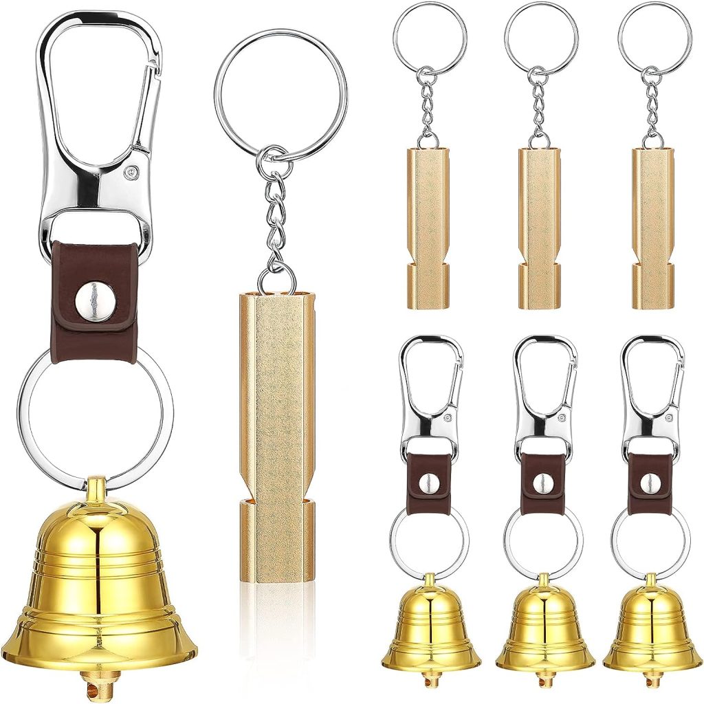 4 1.5 Inch Bear Bell with Whistle Set for Hikers Solid Brass Emergency 3 in 1 Bear Bells for Hiking Outdoor Camping Bear Protection Products for Survival Biking Fishing Climbing Self Defense Gear