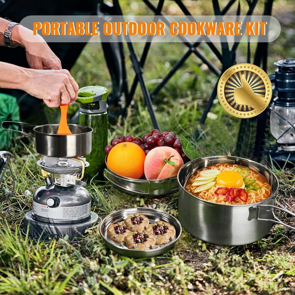 4-Piece Camping Cookware Set Made of 304 Stainless Steel Camping Pot Pan Set Outdoor Cookware Camping Pot Set for Camping Hiking Picnic