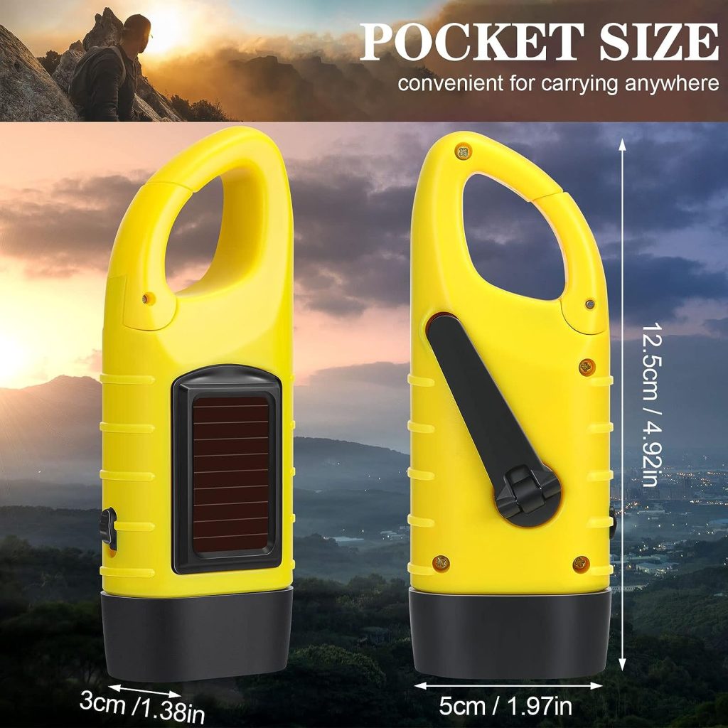 6 Pcs Hand Crank Solar Powered Flashlights Emergency Rechargeable LED Flashlights Handheld Flashlights for Emergencies Survival Gear Outdoor Sports Camping Hiking Backpack Safety, Green Yellow Black