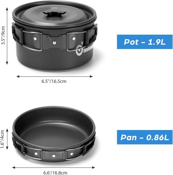 Odoland Camping Cookware Mess Kit, Non-Stick Pot Pan Kettle Set - Image 3