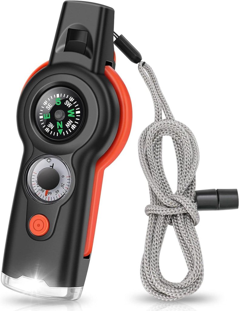 7-in-1 Emergency Survival Function Whistle, Outdoor Multifunctional Tool Safety Whistle with Lanyard, Ideal for Kayaking, Boating, Hiking, Camping, Climbing, Hunting, Fishing, Rescue Signaling