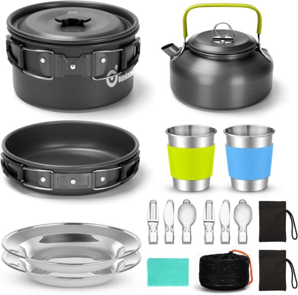 Odoland Camping Cookware Mess Kit, Non-Stick Pot Pan Kettle Set - Image 2