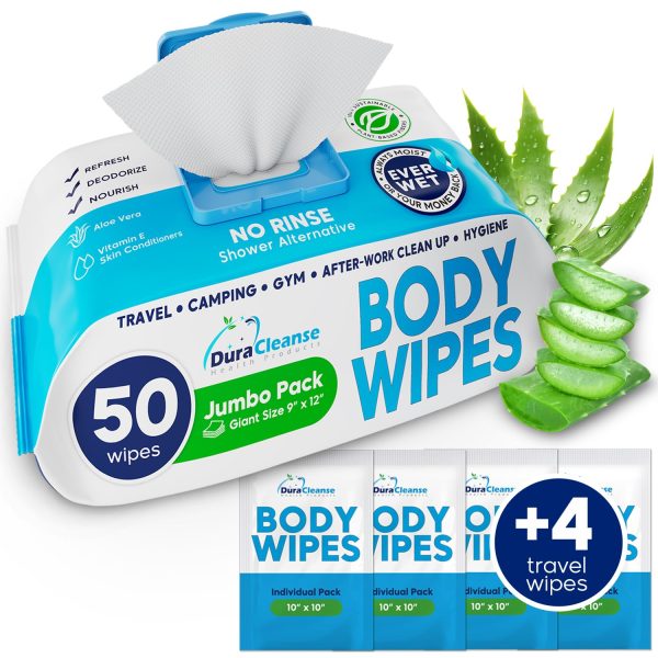 XL Body Wipes for Adults Bathing No Rinse - 50 Ct