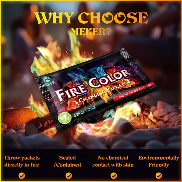 MEKER Fire Color Changing Packets - Fire Pit, Campfires, Outdoor Fireplaces, Bonfire - Image 2