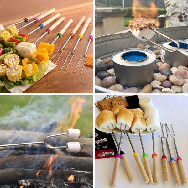 Marshmallow Roasting Sticks Smores Stick for Fire Pit - Hot Dog Campfire Skewers Mashmellow Camping 32 Inch Long Extendable Forks 5 Pack - Image 3