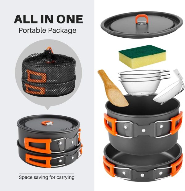 Odoland 9pcs Camping Cookware Set - Image 3