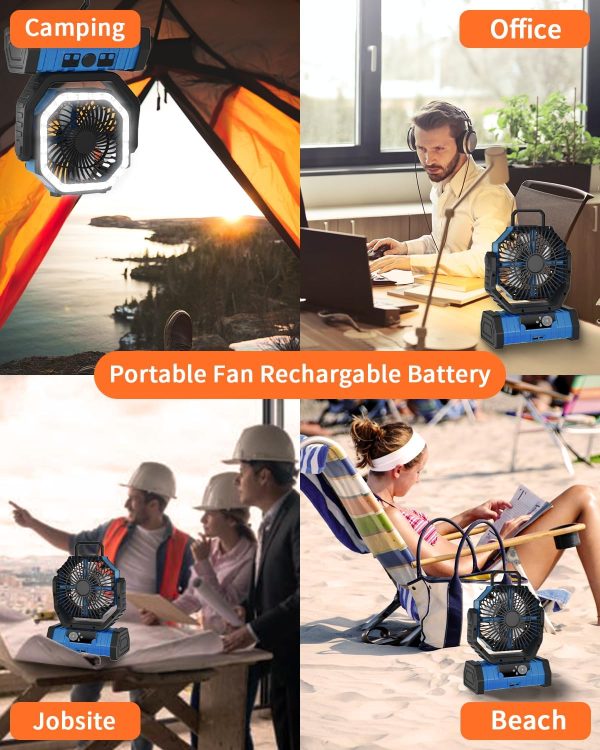 ADUST Camping Fan Battery Operated Powered Fan with LED Lantern Light 20000mAh Rechargeable Portable Fan, Oscillating Fan with 360° Rotation Hanging Hook for Tents, Cordless USB Desk Fan(Orange) - Image 5