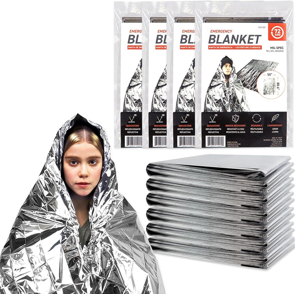 72 HRS MIL-SPEC Emergency Space Blankets – Mylar Survival or Emergency Thermal Blankets for Camping, Hiking, Marathon, First Aid, Emergency Preparedness, Extreme Weather, Shelter (4-Pack) : Sports  Outdoors