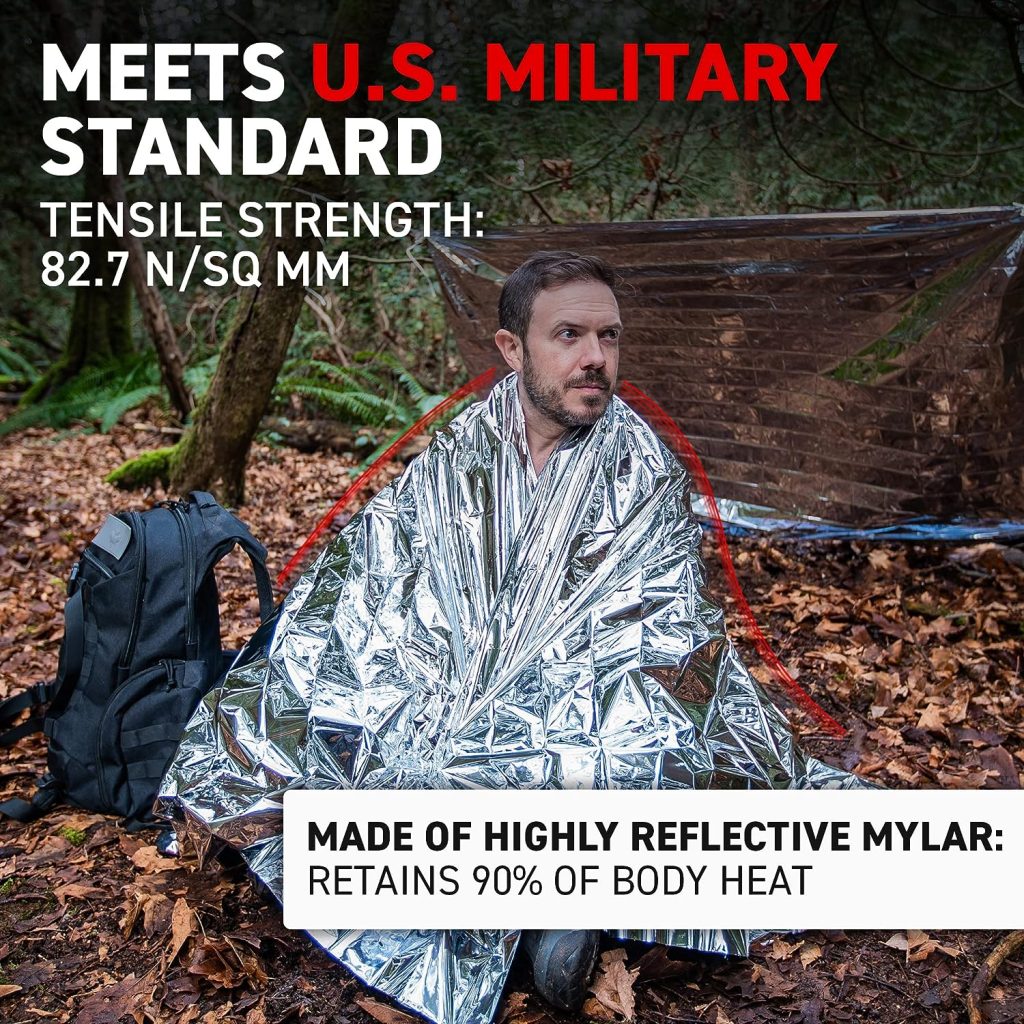 72 HRS MIL-SPEC Emergency Space Blankets – Mylar Survival or Emergency Thermal Blankets for Camping, Hiking, Marathon, First Aid, Emergency Preparedness, Extreme Weather, Shelter (4-Pack) : Sports  Outdoors