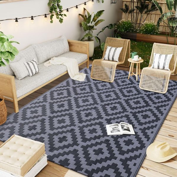 OLANLY Waterproof Outdoor Rug 5x8 ft in Black & White - Image 5