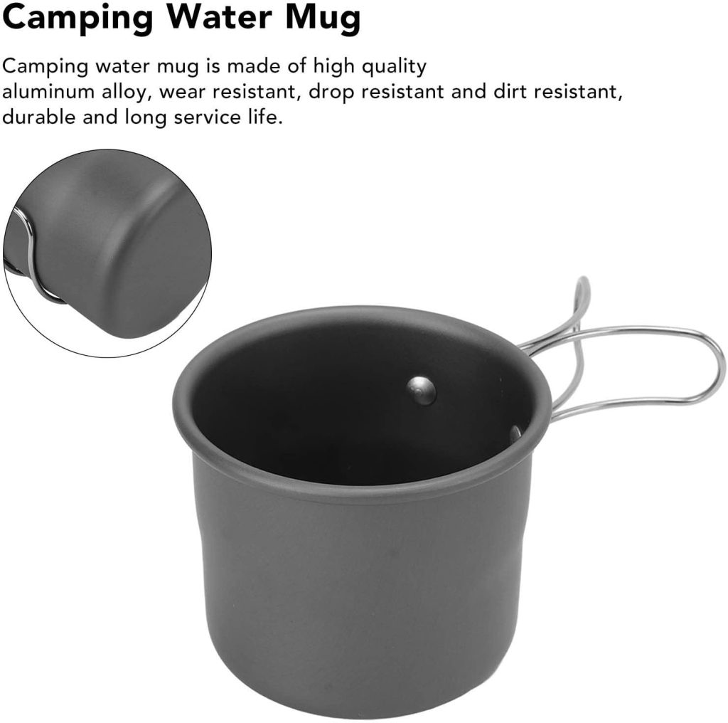 ANKROYU 150 ml Practical Camping Mug, Aluminium Coffee Cup with Large Capacity and Retractable Handle for Outdoor Camping, Hiking, Hiking