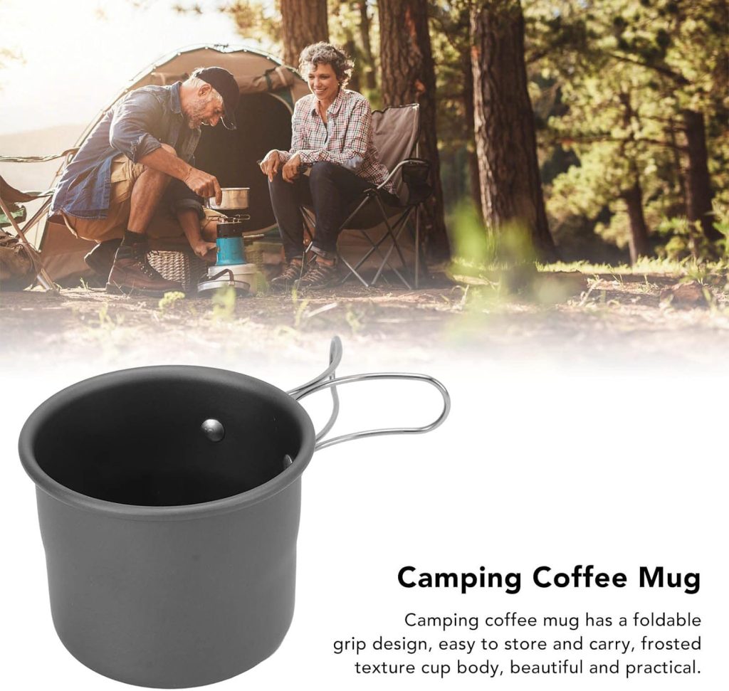 ANKROYU 150 ml Practical Camping Mug, Aluminium Coffee Cup with Large Capacity and Retractable Handle for Outdoor Camping, Hiking, Hiking