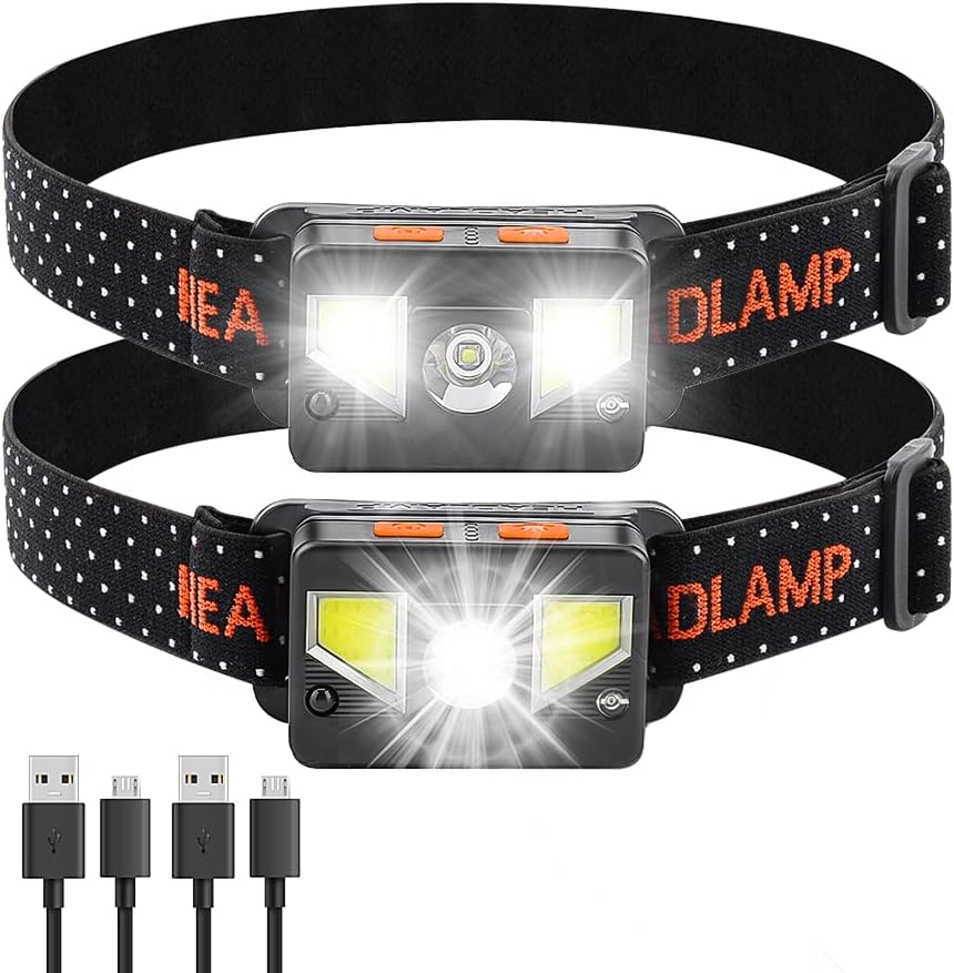 bedee Head Torch LED USB Rechargeable Pack of 2 1000 Lumens Extremely Bright Sensor Headlamp, 7 Modes Head Torch with Red Light, IPX5 Waterproof Headlight for Hiking, Camping, Jogging