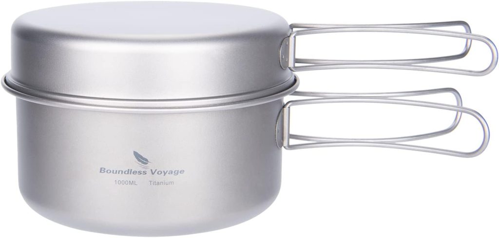 Boundless Voyage Titanium Pot Pan Set Camping Pot with Foldable Handle Outdoor Camping Hiking Picnic Lightweight Measuring Kit Cookware Cooking Set