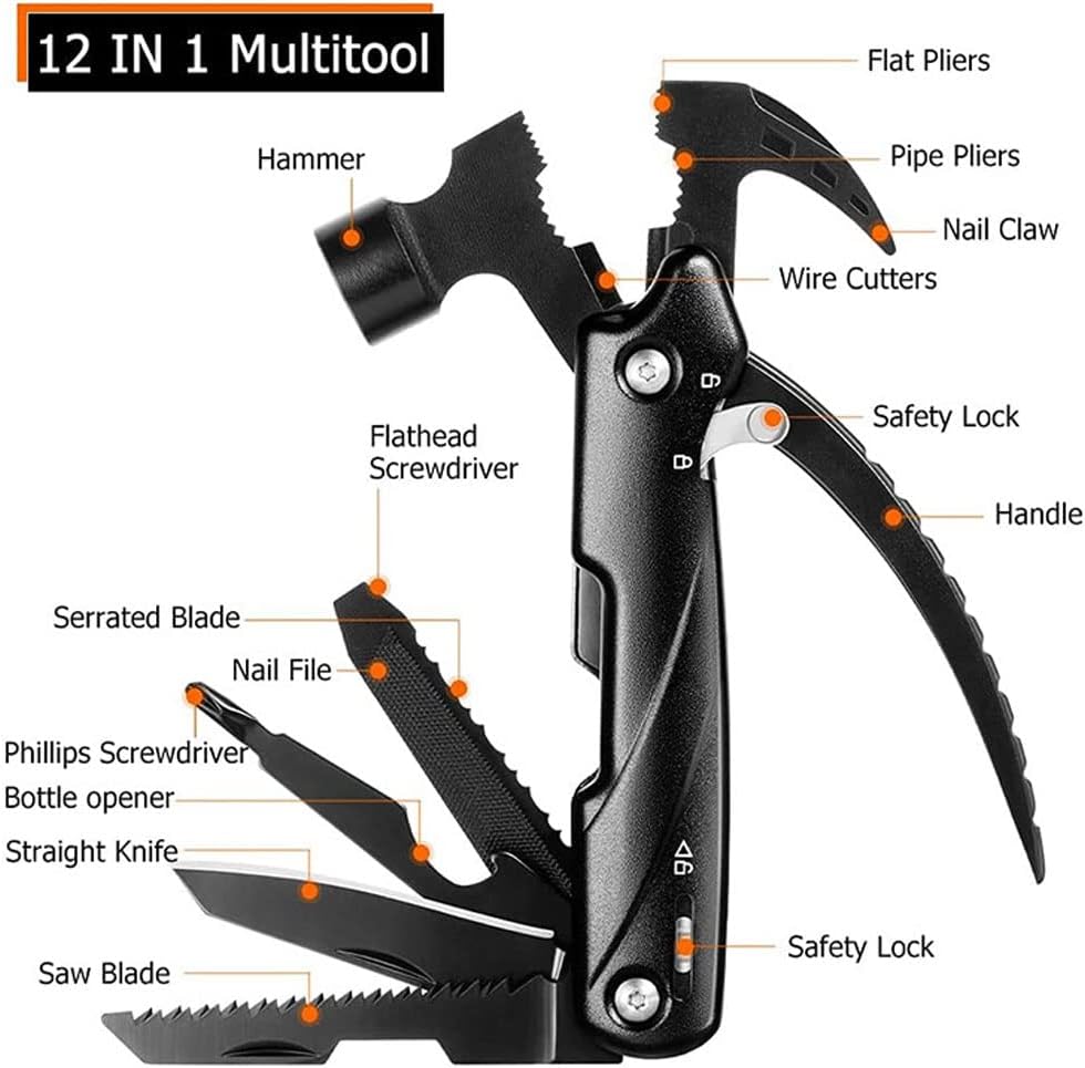 BY-J Camping Accessories Multitool Hammer, Mini Multi tool Gadgets with DIY Stickers, Safety Lock  Screwdriver Bits Set, Cool Hiking Survival Gear, Multi Tool for Outdoor, Camping