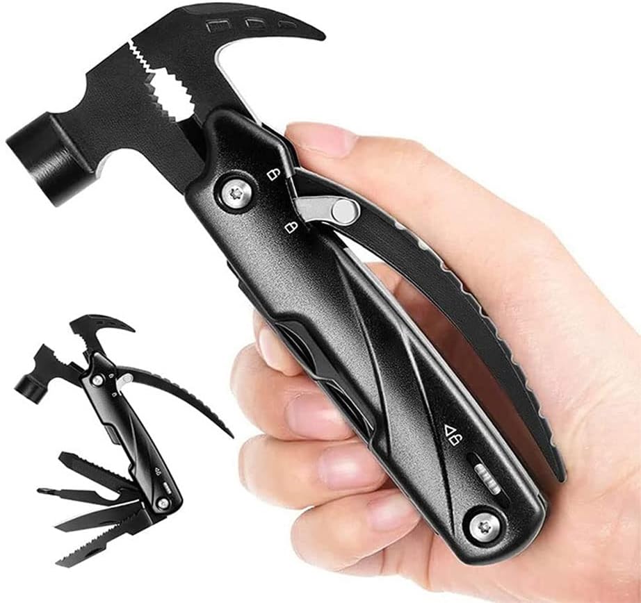 BY-J Camping Accessories Multitool Hammer, Mini Multi tool Gadgets with DIY Stickers, Safety Lock  Screwdriver Bits Set, Cool Hiking Survival Gear, Multi Tool for Outdoor, Camping