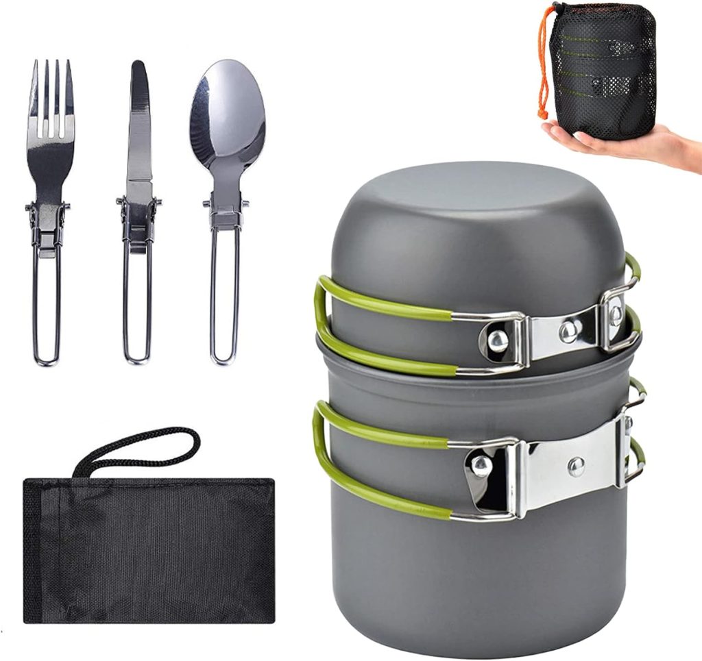 Camping Cookware Kit, Aluminium Camping Tableware Cooking Pot Set, Outdoor Hiking Cookware Kit for 1-2 People, Picnic, Hiking, Camping, Outdoor