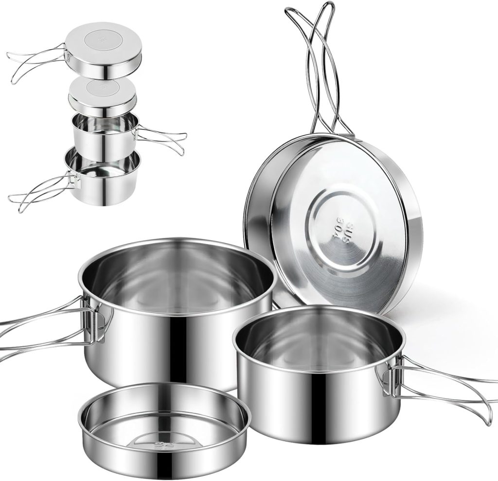 Camping Crockery Set, Camping Cookware Set, Outdoor Tableware Set, Stainless Steel, Cooking Pot Camping, Cookware Set, Foldable Camping Cooking Pot for Camping, Hiking, Picnic