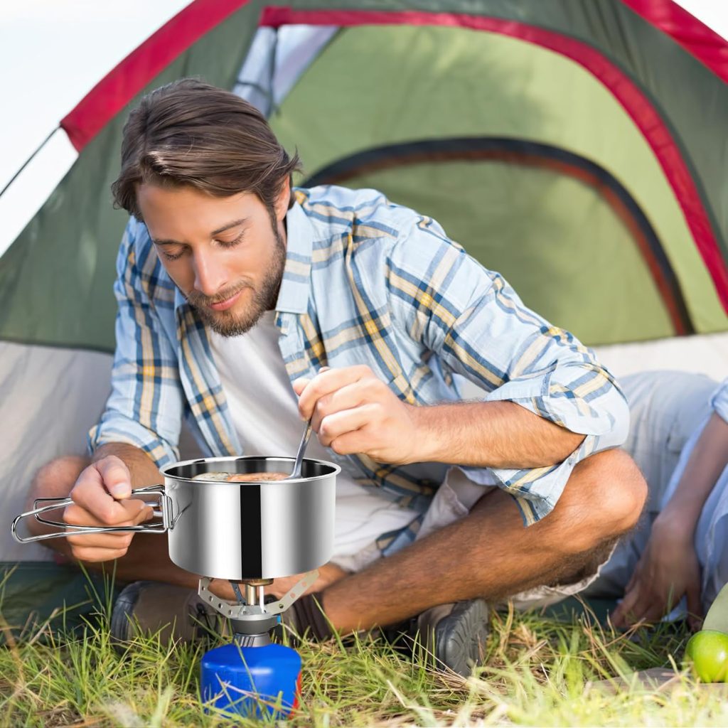 Camping Crockery Set, Camping Cookware Set, Outdoor Tableware Set, Stainless Steel, Cooking Pot Camping, Cookware Set, Foldable Camping Cooking Pot for Camping, Hiking, Picnic