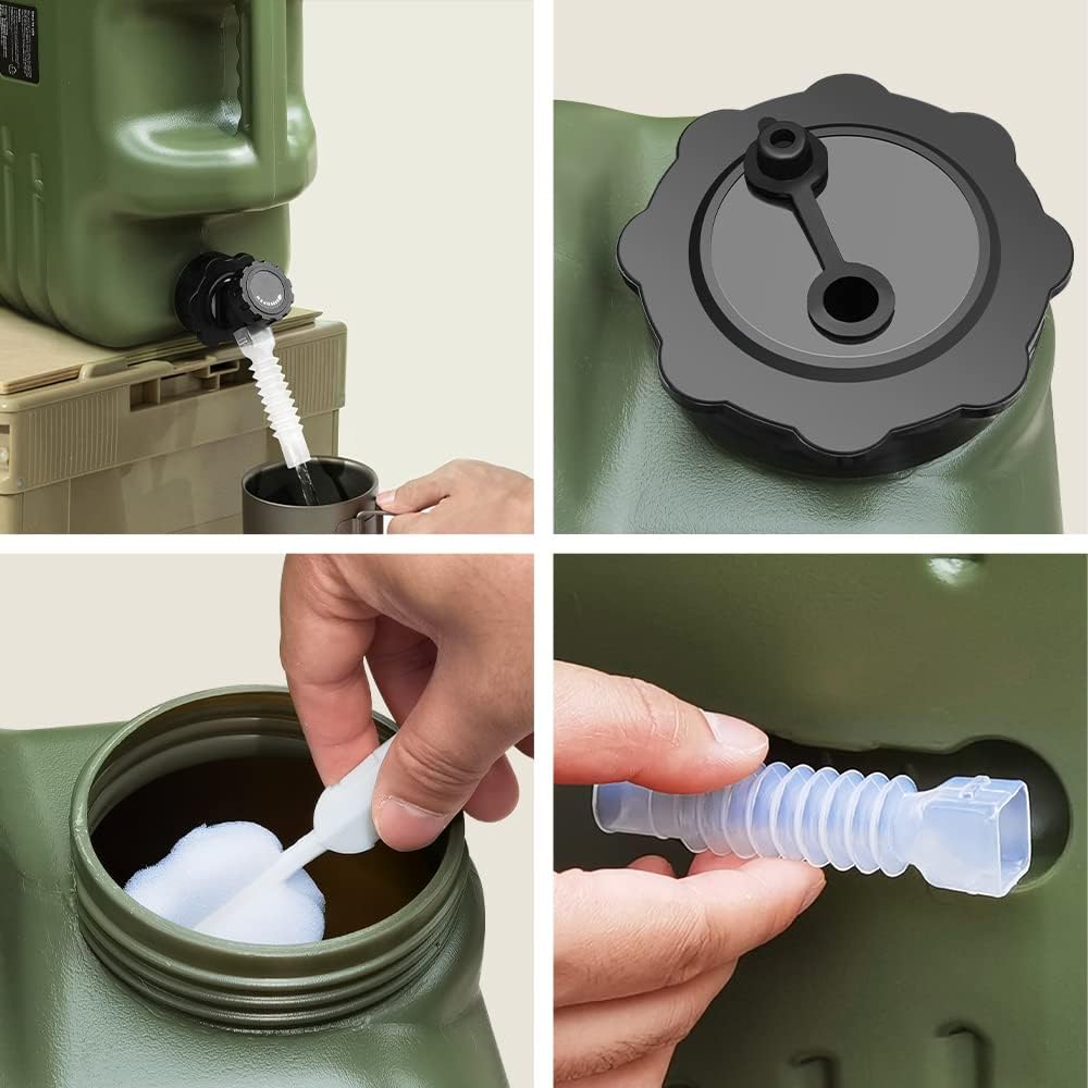 Camping Water Containers, Zciuyo Portable Water Tank Storage with Spigot, 5 Gallon BPA Free Military Green Large Bucket Emergency Water Cube for Hiking BBQ Gear Survival Supplies Carrier Jugs Kit