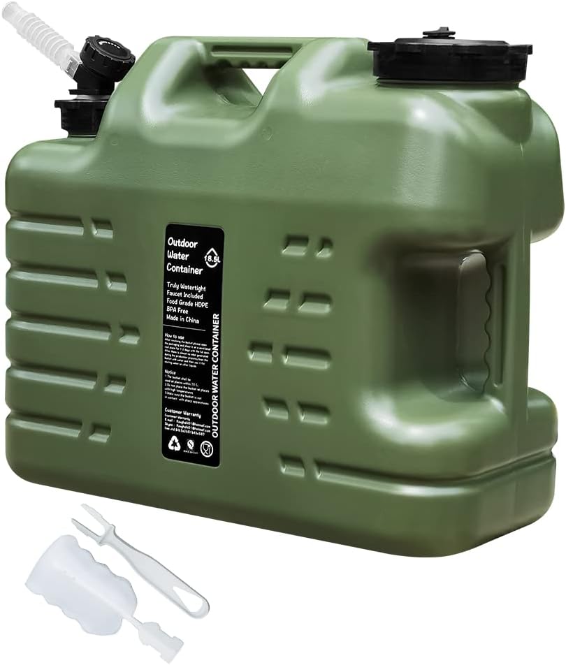 Camping Water Containers, Zciuyo Portable Water Tank Storage with Spigot, 5 Gallon BPA Free Military Green Large Bucket Emergency Water Cube for Hiking BBQ Gear Survival Supplies Carrier Jugs Kit