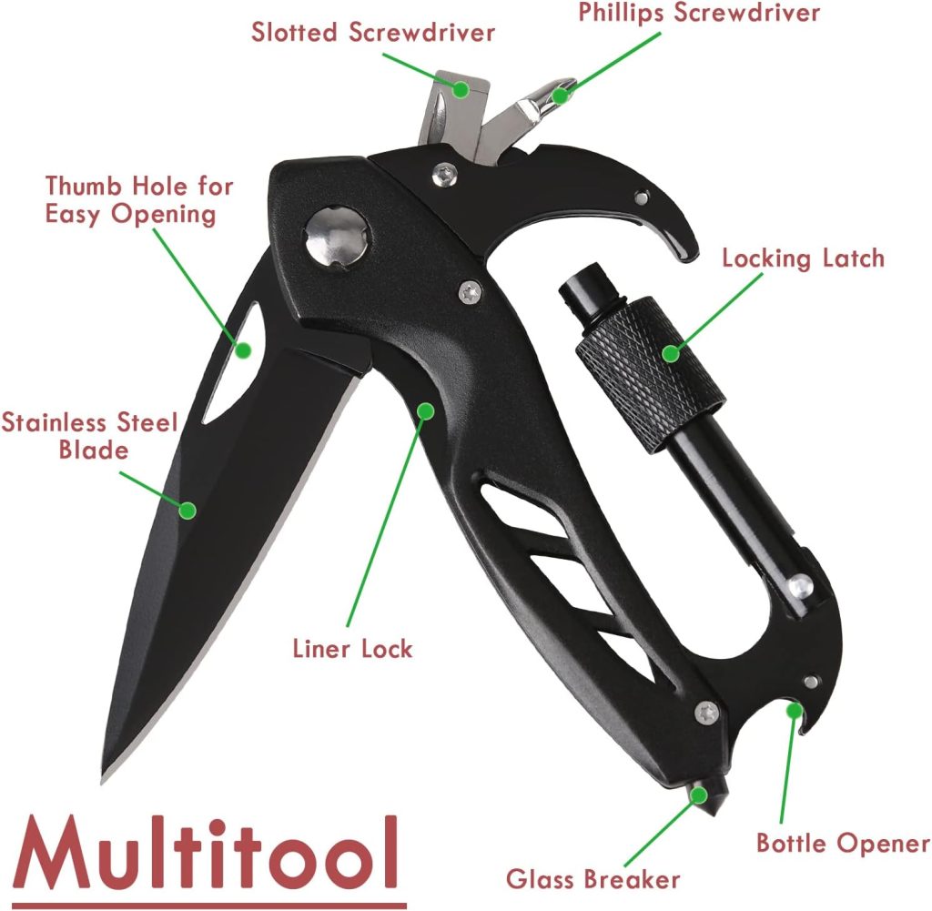 CATO Multitool Carabiner with Folding Pocket Knife,EDC Carabiner Keychain with Tactical Knife, Bottle Opener, Window Breaker and Screwdriver for Men,Survival Gear for Outdoor Camping Hiking