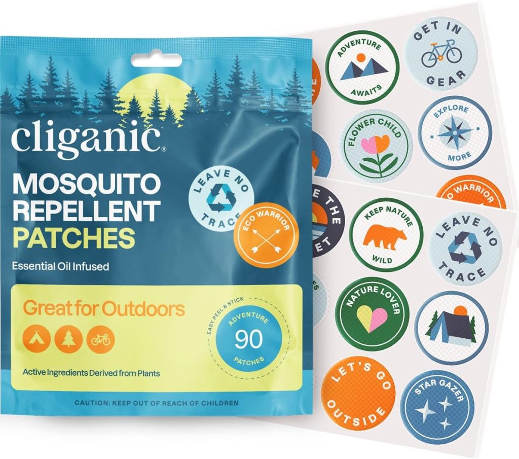 Cliganic Mosquito Repellent Stickers (90 Pack) - Camping Patches for Kids  Adults, Natural DEET-Free, Essential Oil Infused