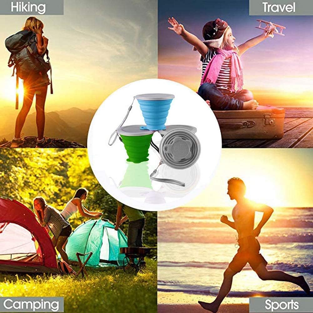 ddLUCK Silicone Foldable Cup, 4 Pack BPA Free Collapsible Travel Mugs, Folding Silicone Cups with Plastic Sealing Lid, Reusable Portable Cup Set for Picnic, Camping, Outdoor Hiking Travel