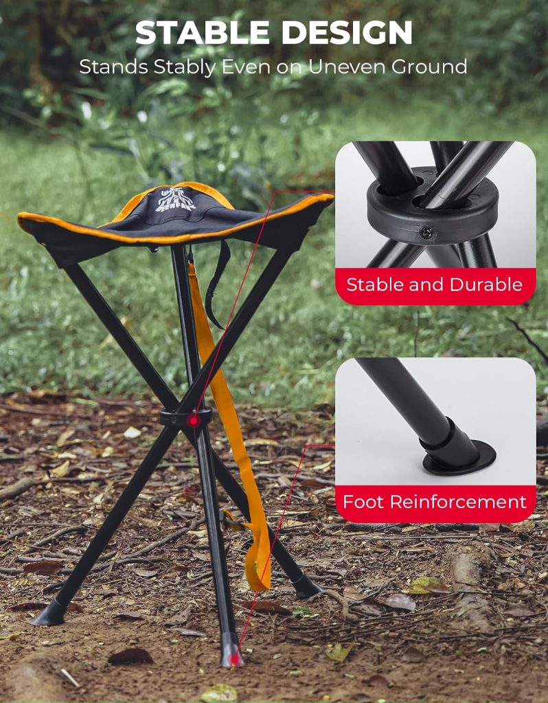 DEERFAMY Folding Camping Tripod Stools, Portable 3 Legs Tall Slacker Chair Tripod Seat for Outdoor Hiking Hunting Fishing Picnic Travel Beach BBQ Garden Lawn with Storage Bag, Red