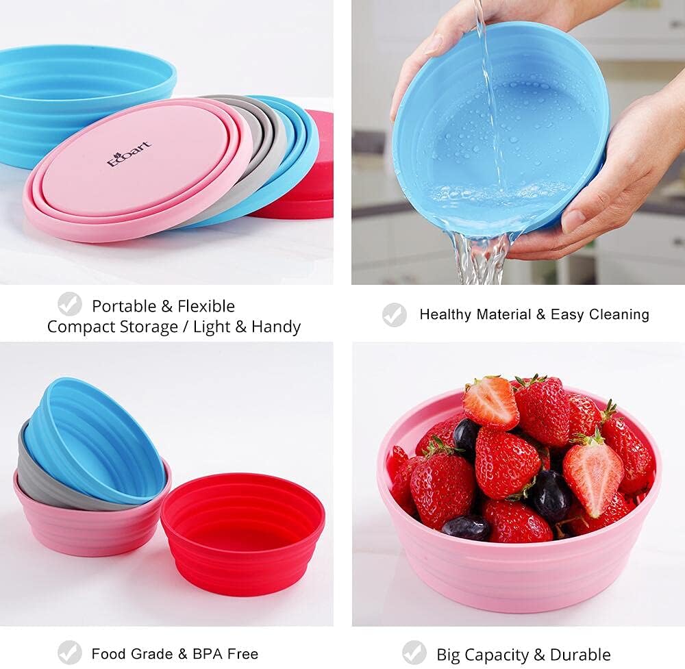 Ecoart Silicone Collapsible Expandable Bowl Foldable Portable for Camping Hiking Picnic Travel (Red(SL))