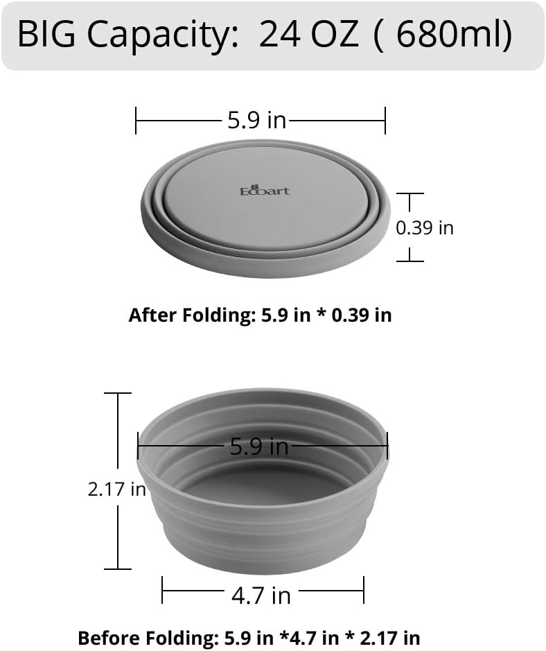 Ecoart Silicone Collapsible Expandable Bowl Foldable Portable for Camping Hiking Picnic Travel (Red(SL))