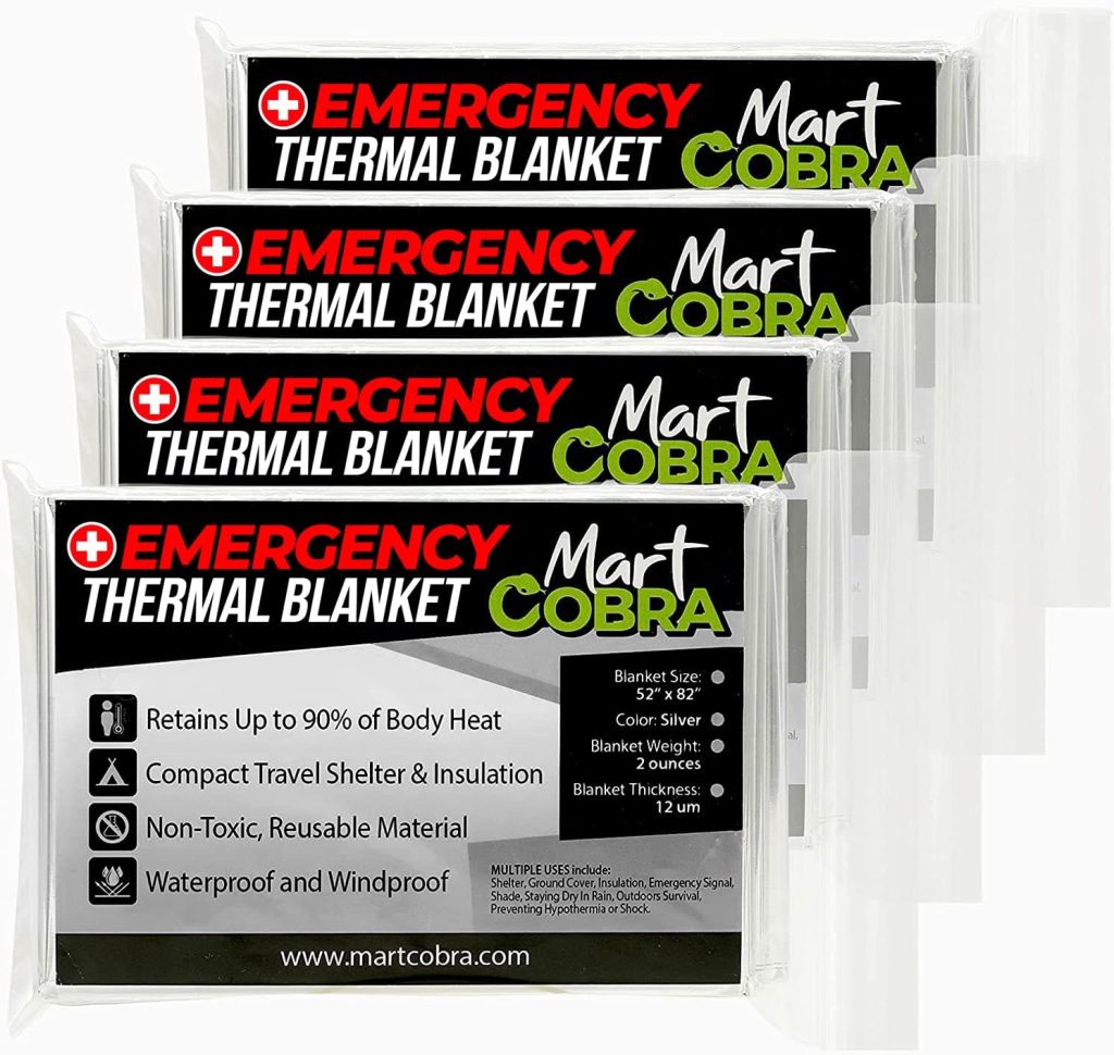 Emergency Blankets for Survival Gear and Equipment x4, Mylar Blankets, Space Blanket, Thermal Blanket, Emergency Blanket Car, Emergency Thermal Blankets for Survival Blanket Foil Blanket Solar Blanket