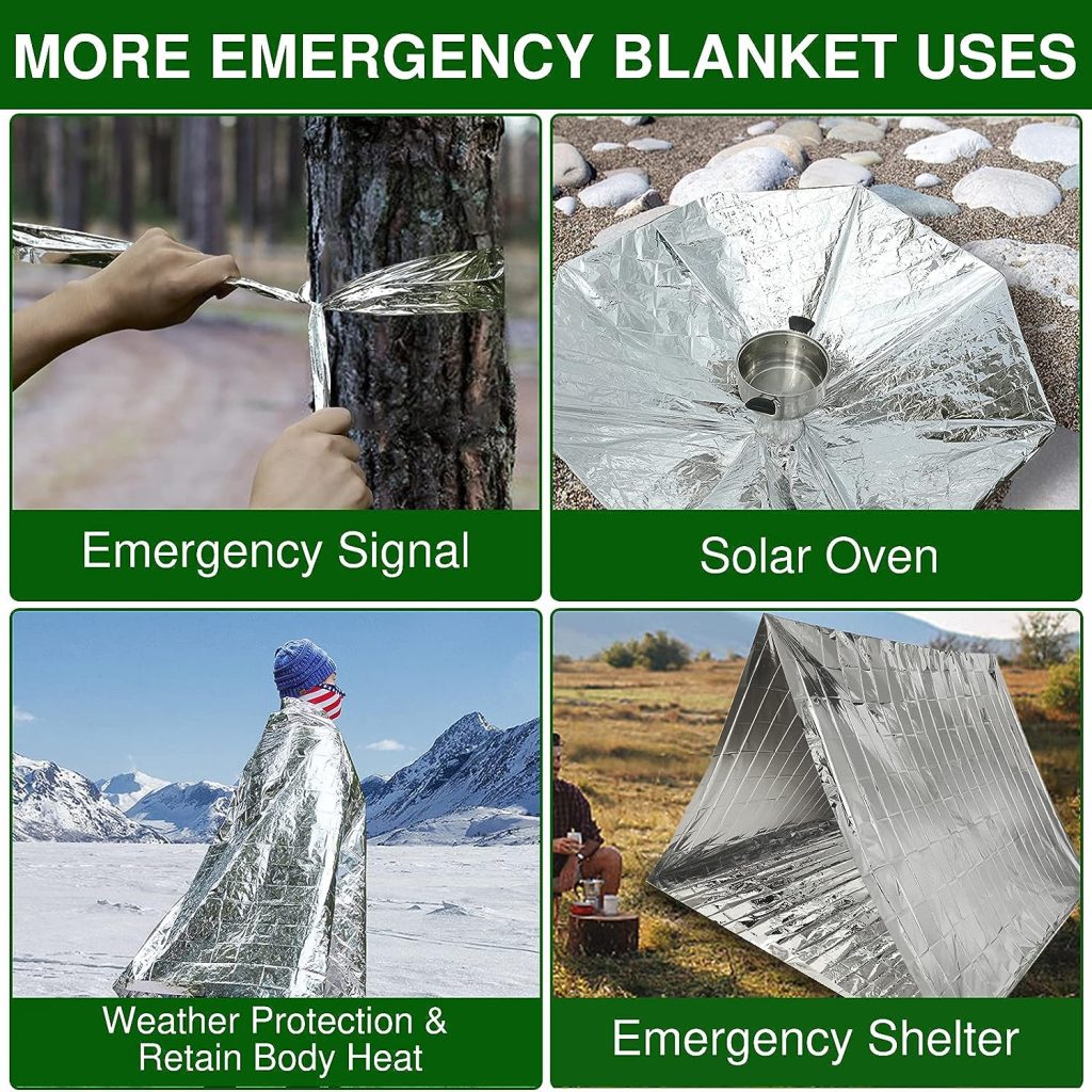 Emergency Blankets for Survival Gear and Equipment x4, Mylar Blankets, Space Blanket, Thermal Blanket, Emergency Blanket Car, Emergency Thermal Blankets for Survival Blanket Foil Blanket Solar Blanket