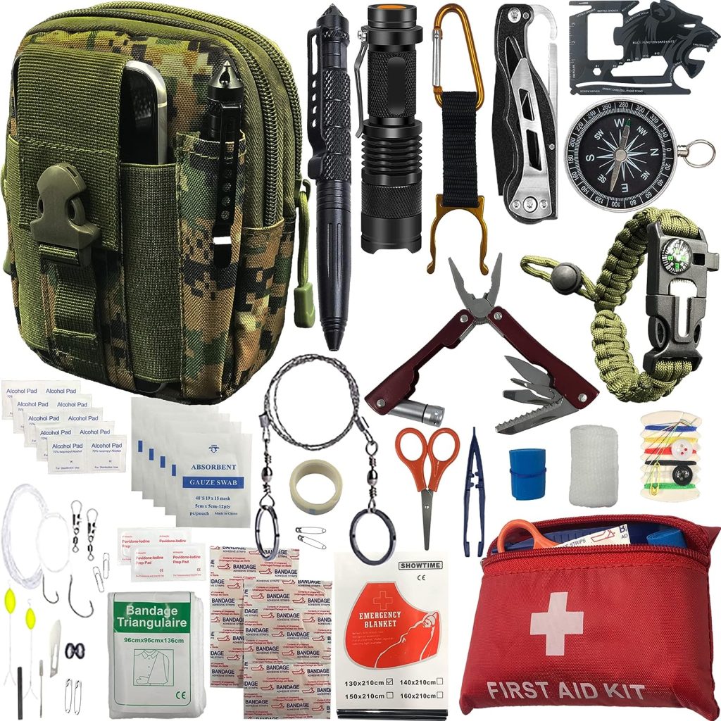 Emergency Survival kits, 65 pcs in 1 Survival Gears with First Aid Compass Knife Tactical Tools Cool Gadgets for Outdoor Camping Hiking Biking Home Gifts Ideas for Men Husband Boyfriend Dad Father Boy