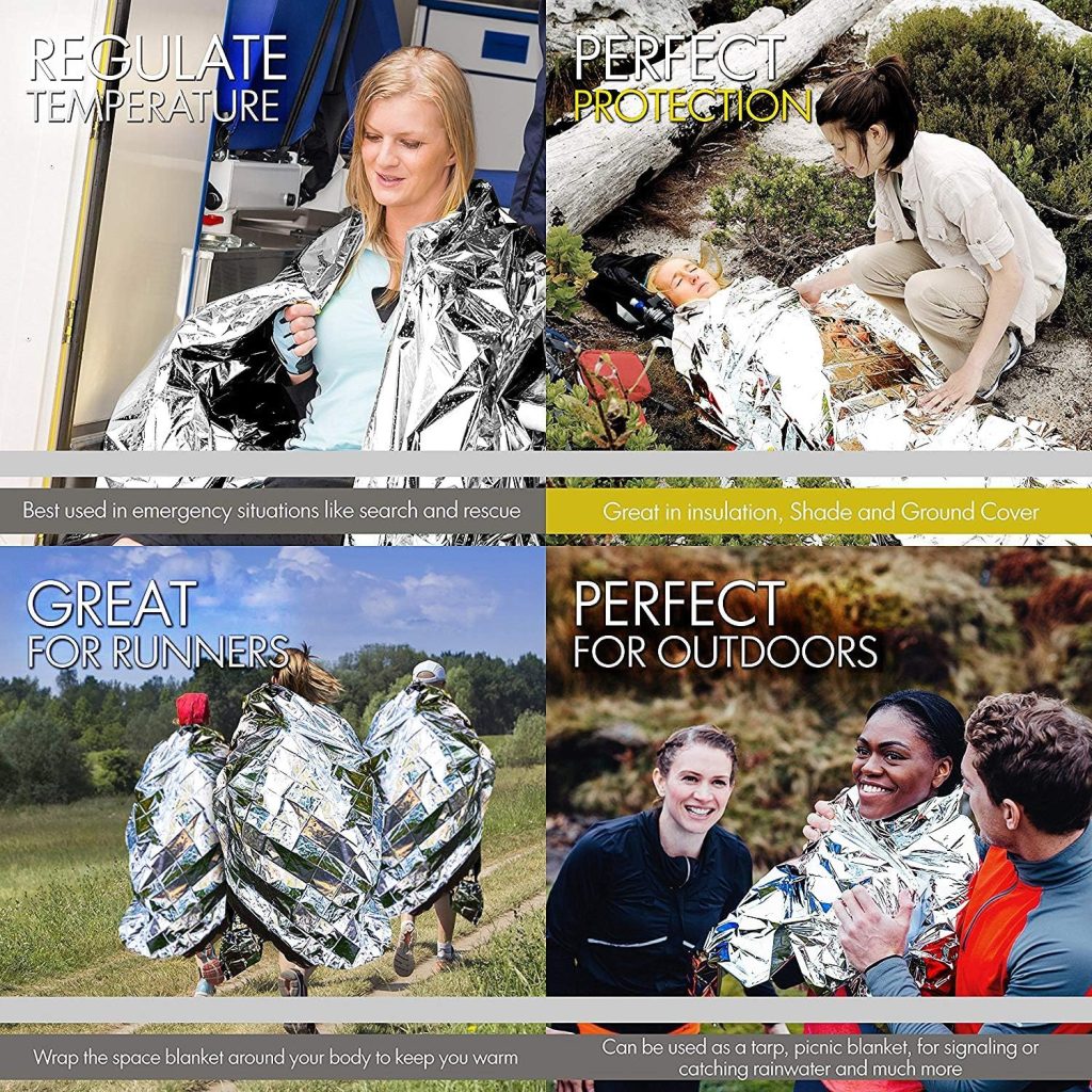 EVERLIT Survival Emergency Mylar Thermal Blanket, Foil Space Blanket Designed for NASA, Body Warmer Blanket for Outdoor, First Aid, Camping Gear, Hiking Travel (Silver, 4 Pack) : Sports  Outdoors