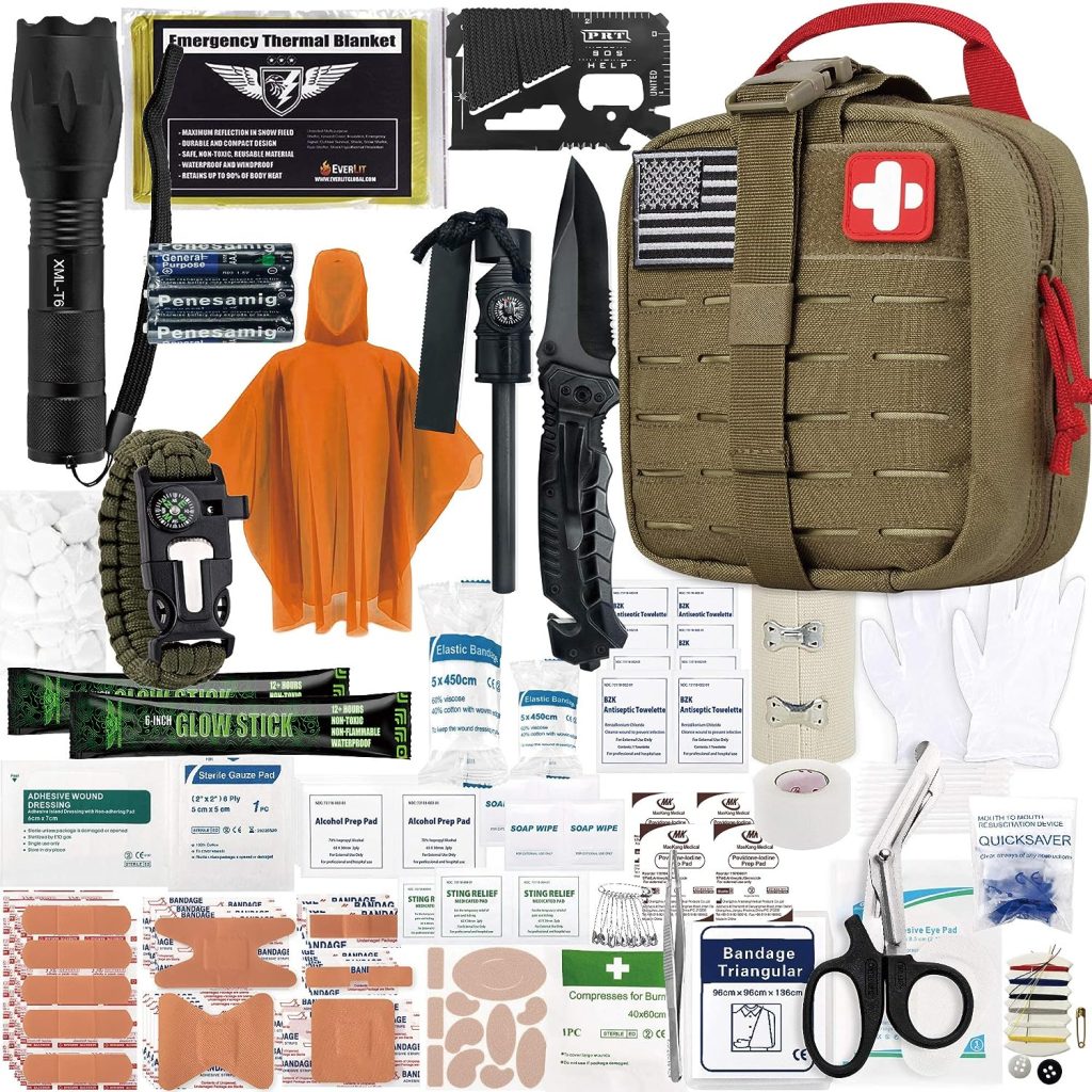 Everlit Survival Upgraded Survival First Aid Kit Emergency Gear Trauma Kit with 1000D Nylon Laser Cut Tactical EMT Pouch for Outdoor, Camping, Hunting, Hiking, Earthquake, Home, Office