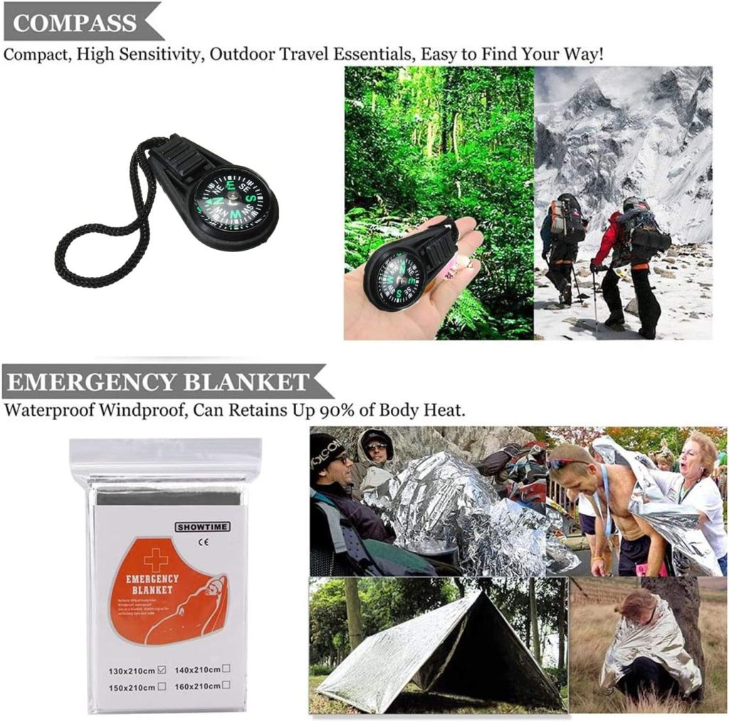 EZONEDEAL Emergency Outdoor Survival Kit, 9-In-1 Compact Outdoor Survival Gear Kits Portable EDC Emergency Safety Survival Equipment Tools Set with Gift Box for Camping Hiking Hunting Climbing Travelling or Wilderness Adventures