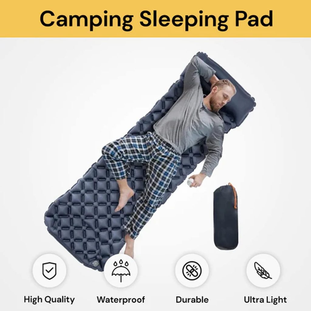 EZONEDEAL Inflatable Sleeping Pads Mat with Pillow for Camping, Backpacking Hiking; Ultra-Light, Compact, Comfortable