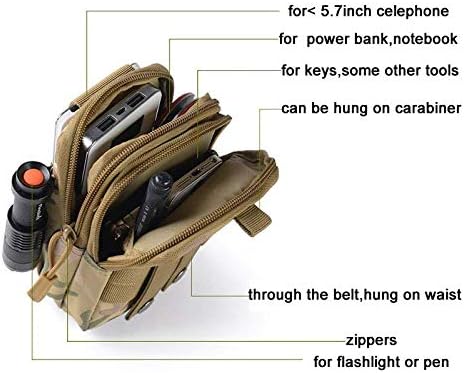 EZONEDEAL Universal Multipurpose Hunting Tactical Smartphone Holster EDC Security Accessible Carry Accessory Pouch Belt Loops Waist Bag Pack Money Pocket Camping Hiking Outdoor Tool Organizer Gear Cell Phone Holster Holder Running Waist Workable Bag