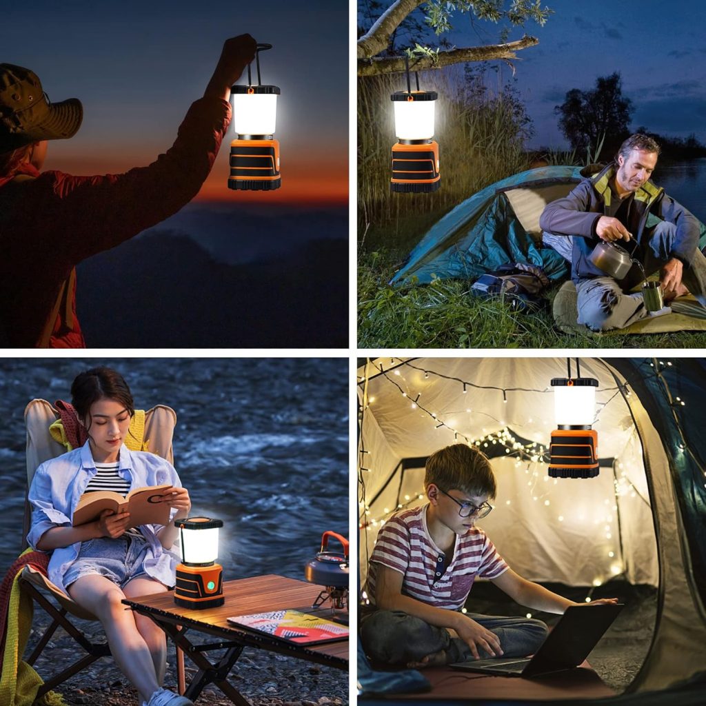 FLOWood 2200 Lumens Super Bright Camping Lamp Rechargeable 6000 mAh Battery LED Camping Lantern, IP54 Camping Lamps, 4 Light Modes, Dimmable Emergency Equipment, Power Failure, Camping Light, Tent Lamp for Hiking