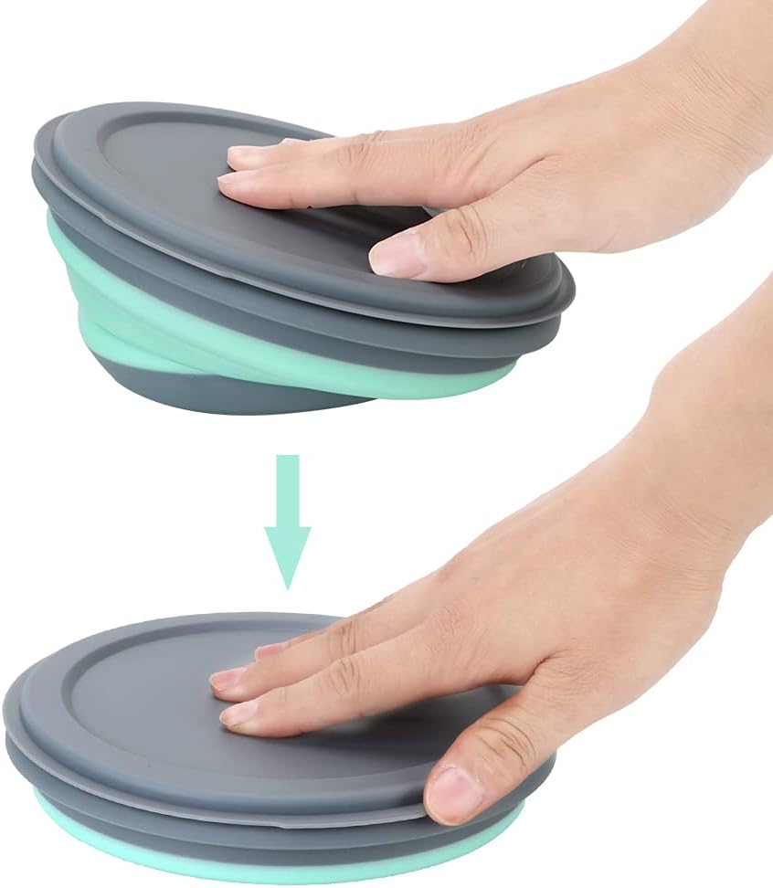 Foldable Bowl, Pack of 3, Green Silicone Portable Foldable Bowl, Camping Food Storage Boxes, Round Food Storage Container for Camping, Hiking, Kitchen, School, Outdoors