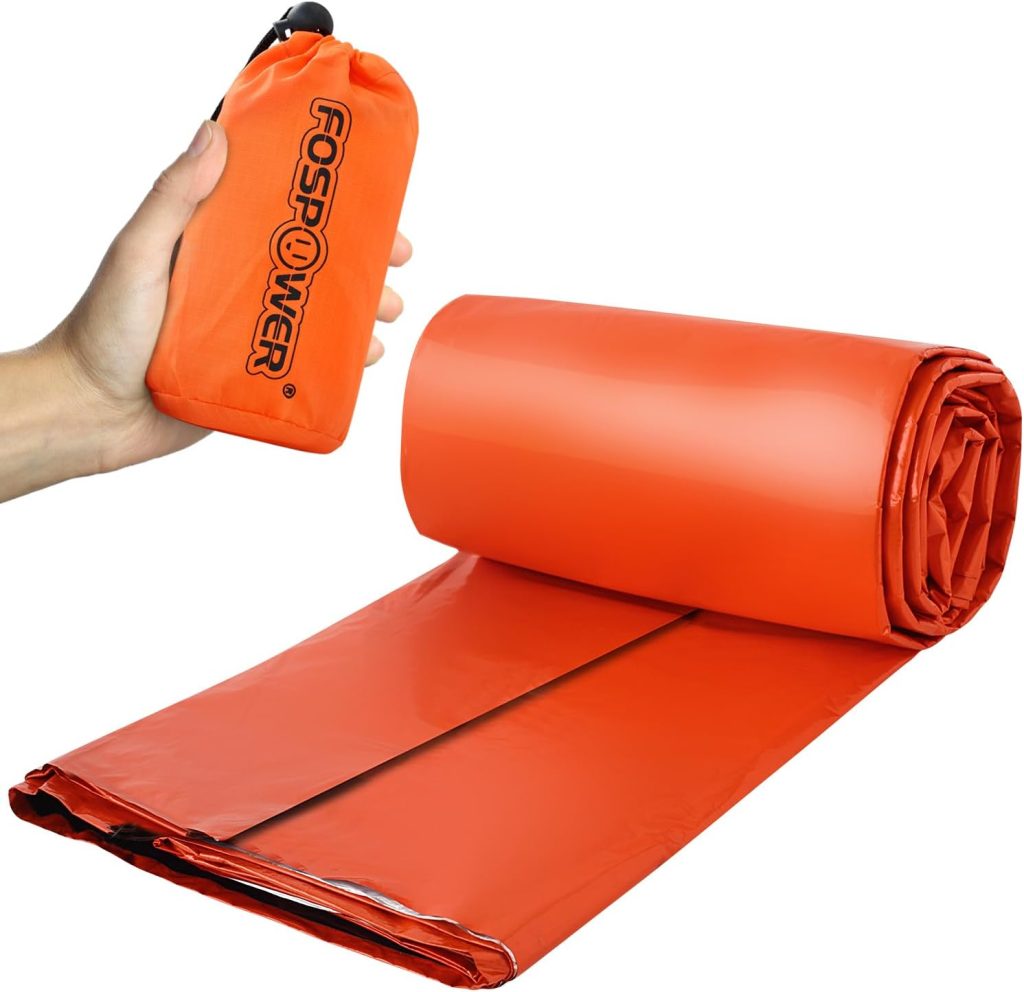 FosPower Emergency Sleeping Bag, Tough and Durable Mylar Thermal Sack with Survival Whistle for Survival Kits, Camping Accessories, Outdoors, Hiking