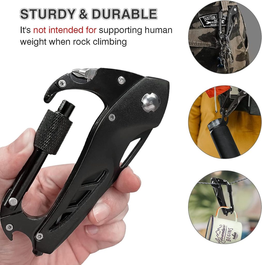 FUNBRO Multitool Carabiner with Pocket Knife, EDC Carabiners Keychain with Folding Knives, Bottle Opener, Window Breaker and Screwdriver for Men, Survival Gear for Outdoor Camping Hiking