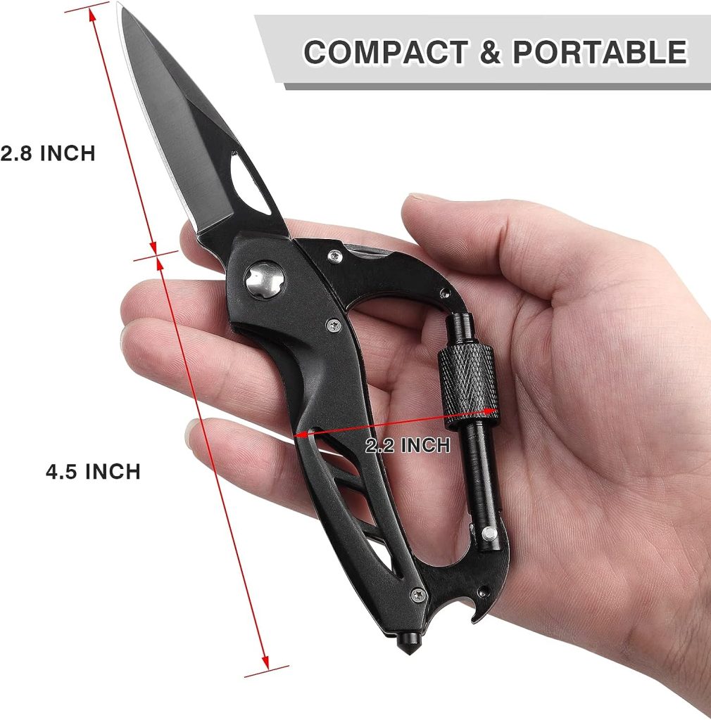 FUNBRO Multitool Carabiner with Pocket Knife, EDC Carabiners Keychain with Folding Knives, Bottle Opener, Window Breaker and Screwdriver for Men, Survival Gear for Outdoor Camping Hiking